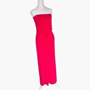 Pink Strapless Maxi Dress with Pockets XS